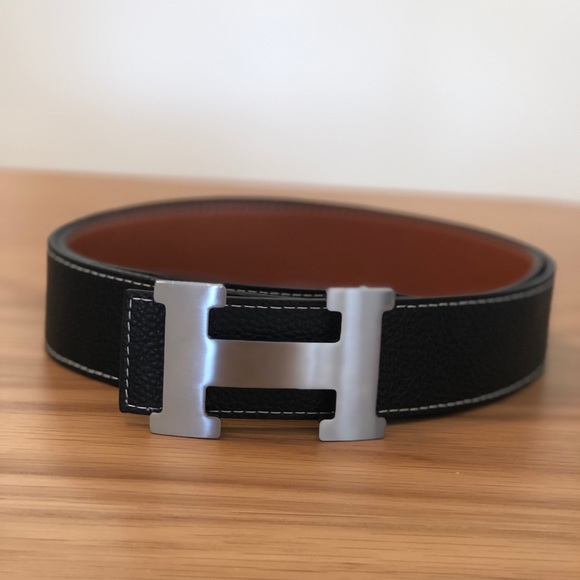 hermes belt black and silver